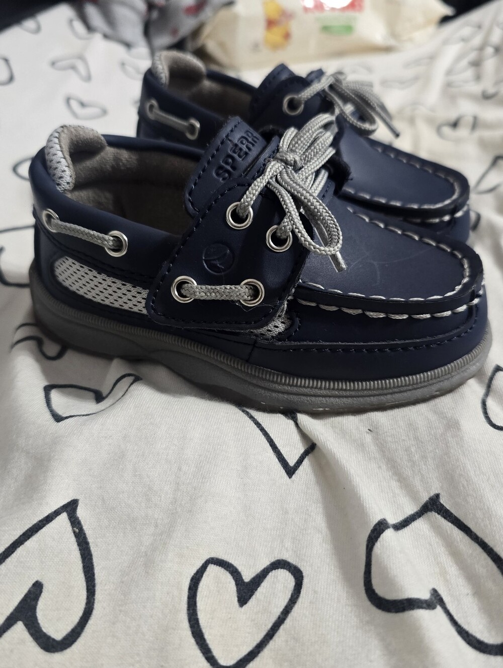 Sperry Navy and Gray Kids Moccasins